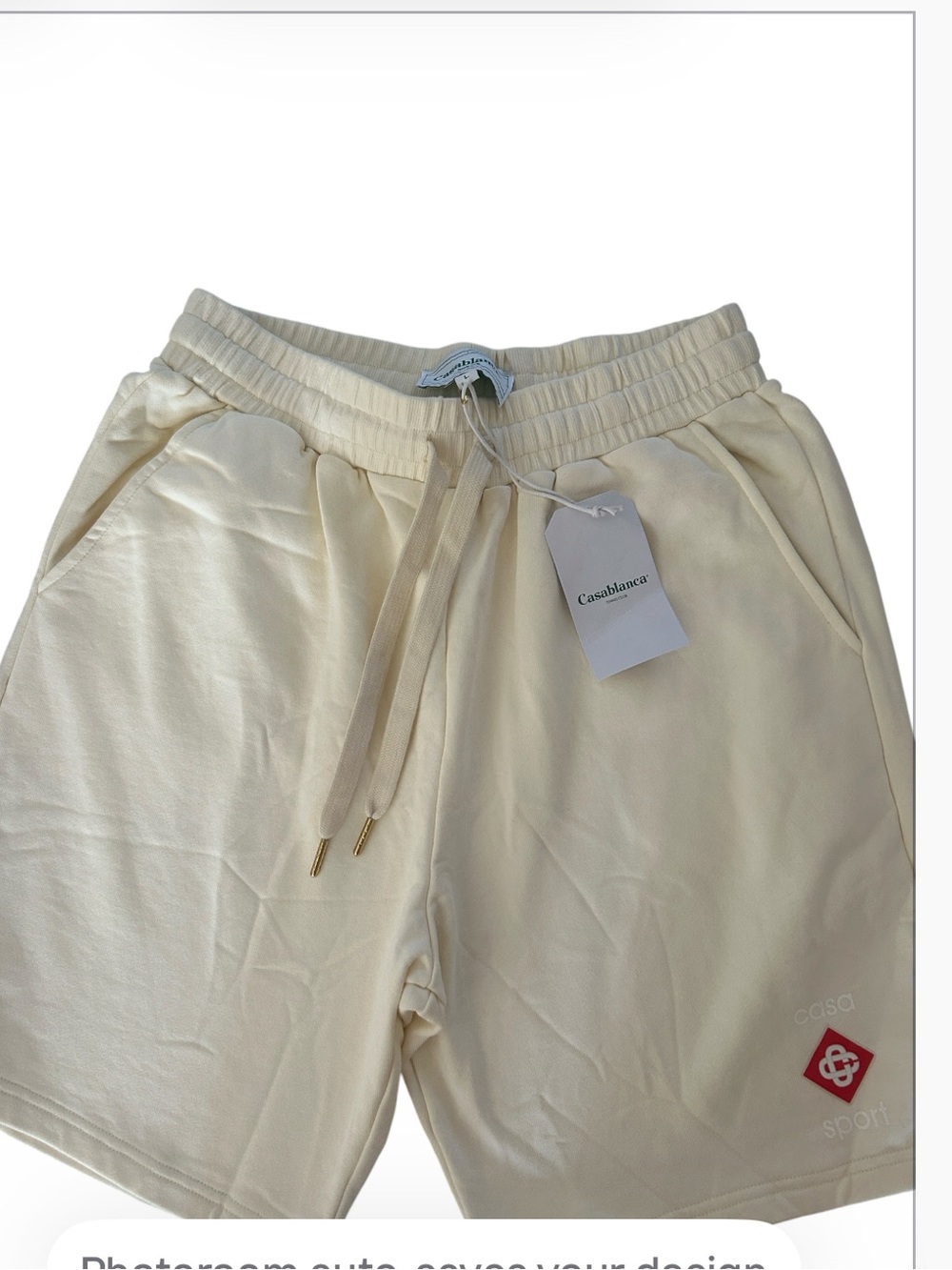 Casablanca Classic Cotton Sweat Shorts, Cream, Size Large, NEW with tags